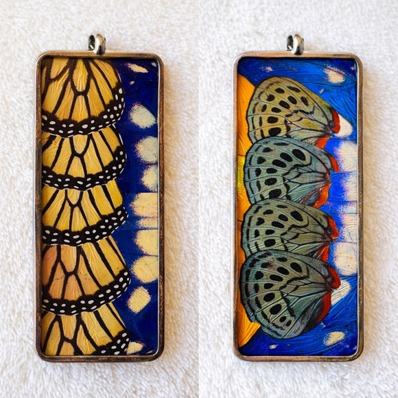 950 STERLING SILVER HUGE BUTTERFLY 3” RECTANGLE PENDANT REVERSIBLE